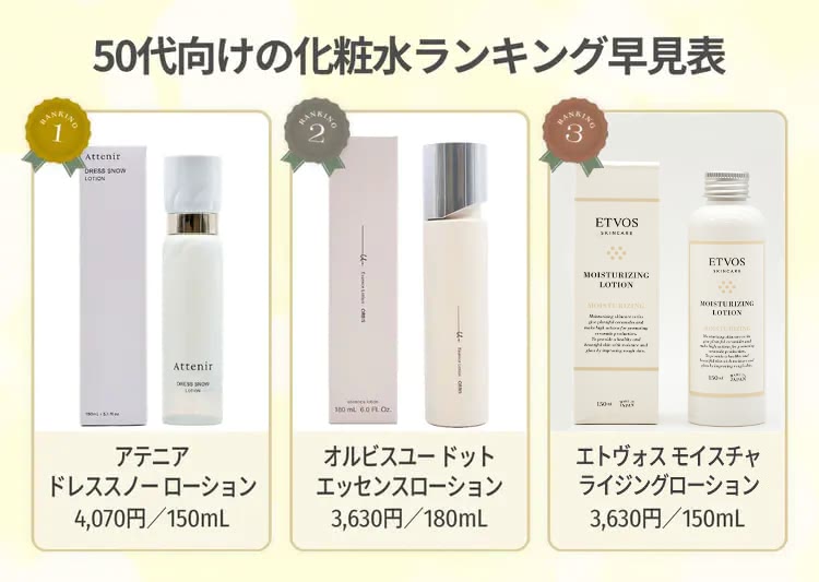 50代おすすめ化粧水ランキング早見表