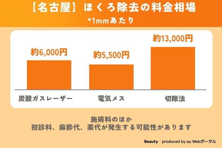 名古屋のほくろ除去の料金相場を解説するグラフ