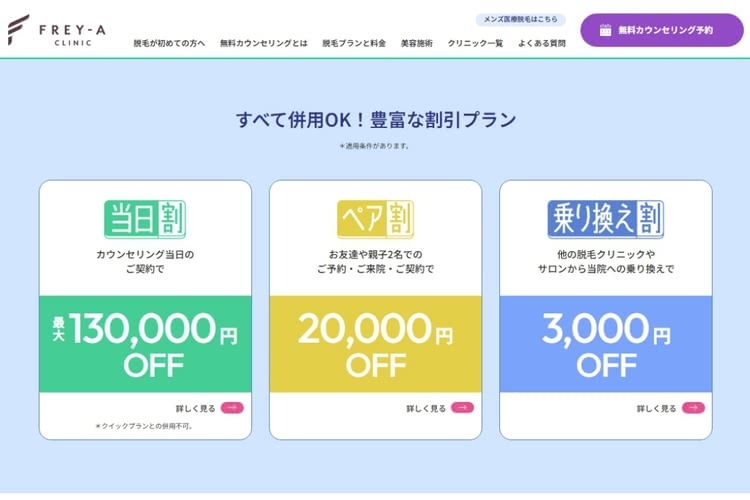 フレイアクリニックの割引キャンペーン